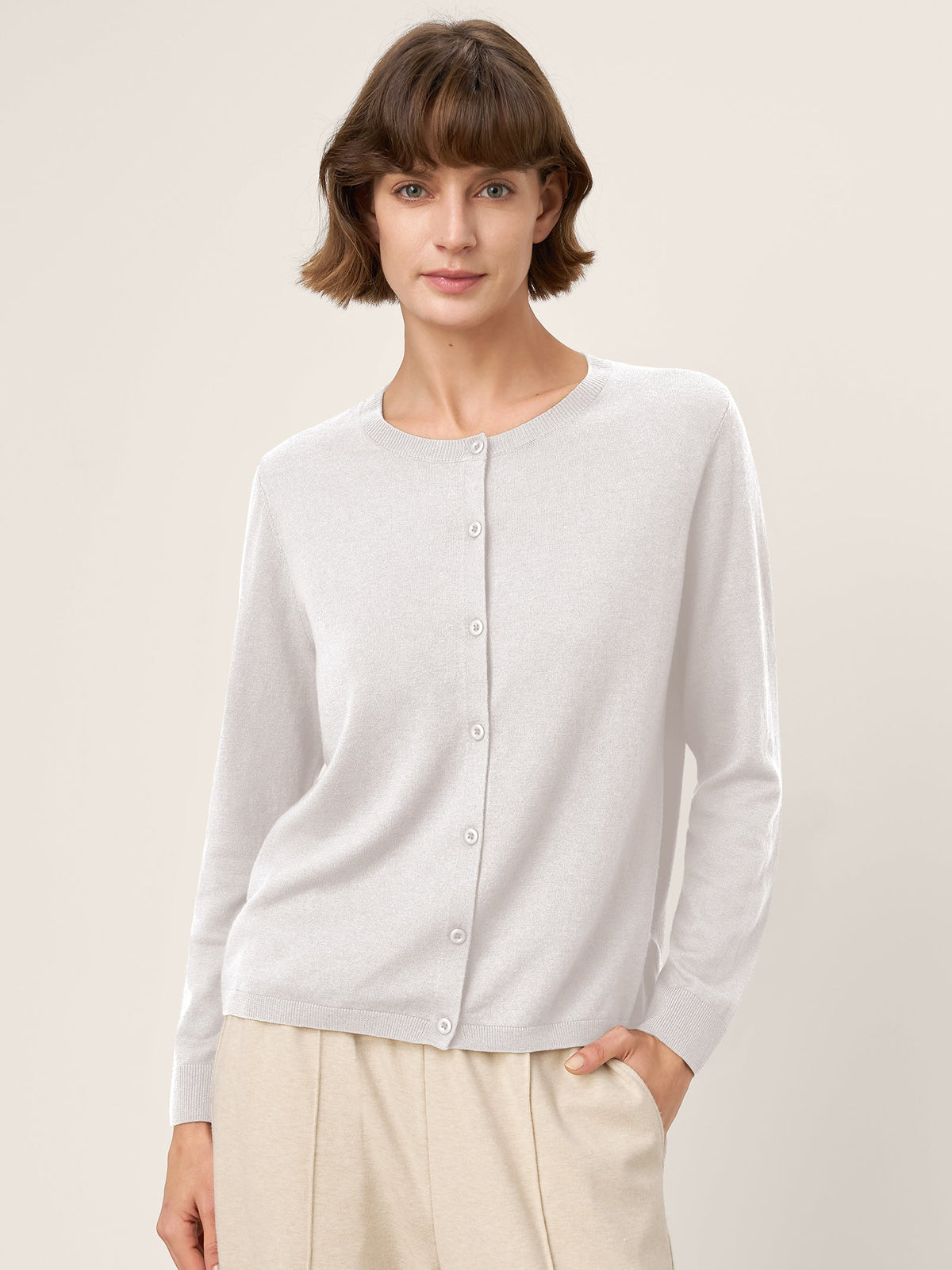 100% Extra-Fine Merino Wool Buttoned Knit Cardigan CAYLA by LINTICO for women