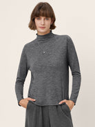 100% Extra-Fine Merino Wool Mock Neck Sweater with Rolled Edge ELA by LINTICO for women