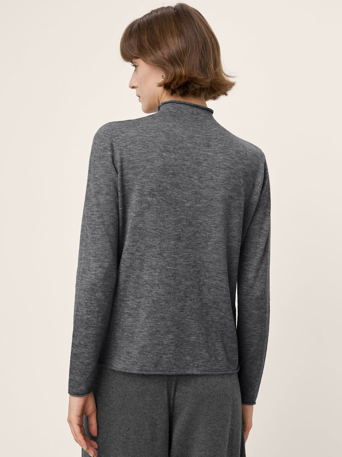 100% Extra-Fine Merino Wool Mock Neck Sweater with Rolled Edge ELA by LINTICO for women