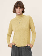 100% Extra-Fine Merino Wool Mock Neck Sweater with Rolled Edge ELA by LINTICO for women