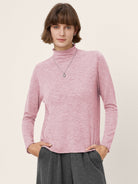 100% Extra-Fine Merino Wool Mock Neck Sweater with Rolled Edge ELA by LINTICO for women