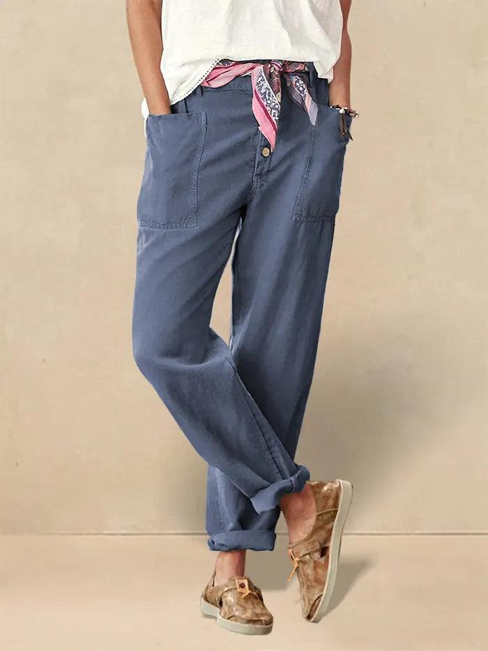 HEIDI Linen Simple Button Fly Trousers