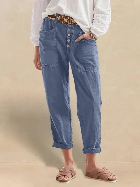 HEIDI Linen Simple Button Fly Trousers