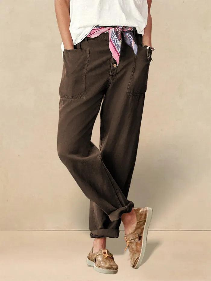 HEIDI Linen Simple Button Fly Trousers
