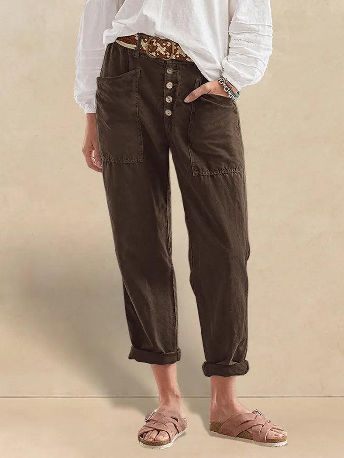 HEIDI Linen Simple Button Fly Trousers