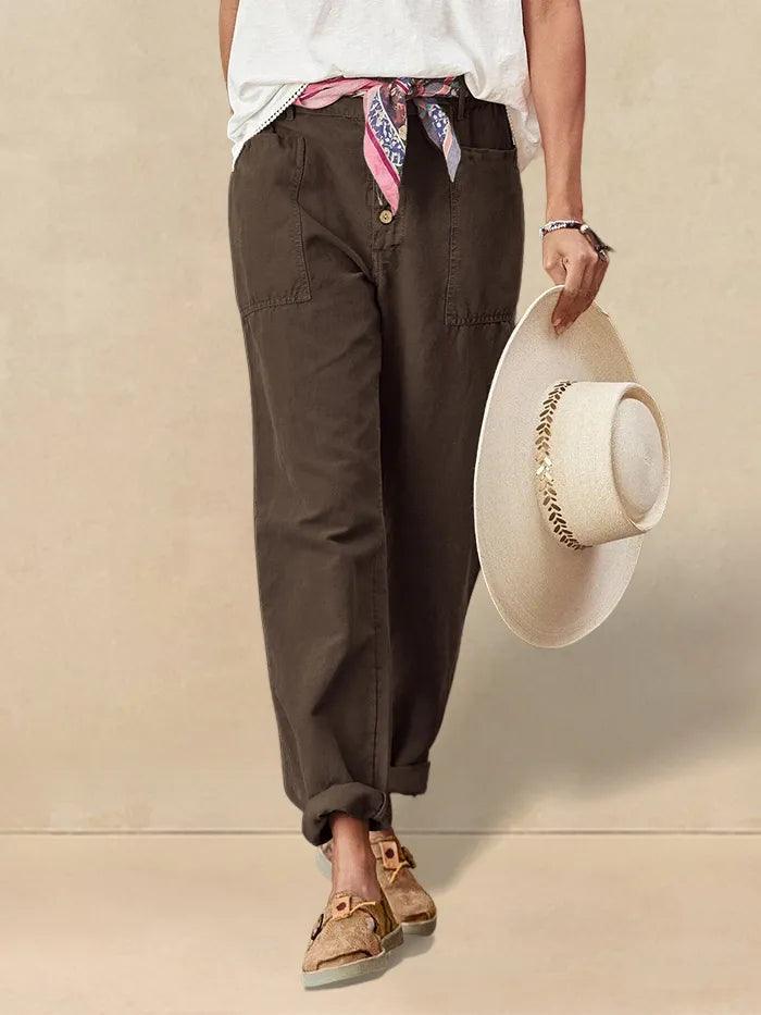 HEIDI Linen Simple Button Fly Trousers