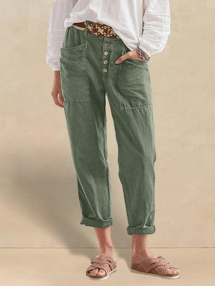 HEIDI Linen Simple Button Fly Trousers