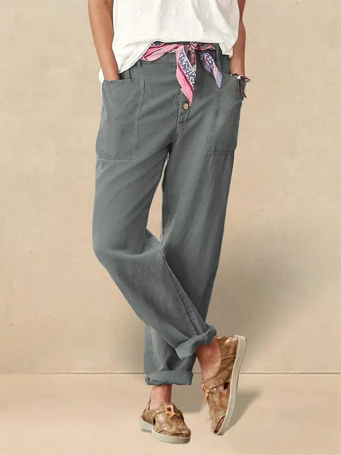 HEIDI Linen Simple Button Fly Trousers