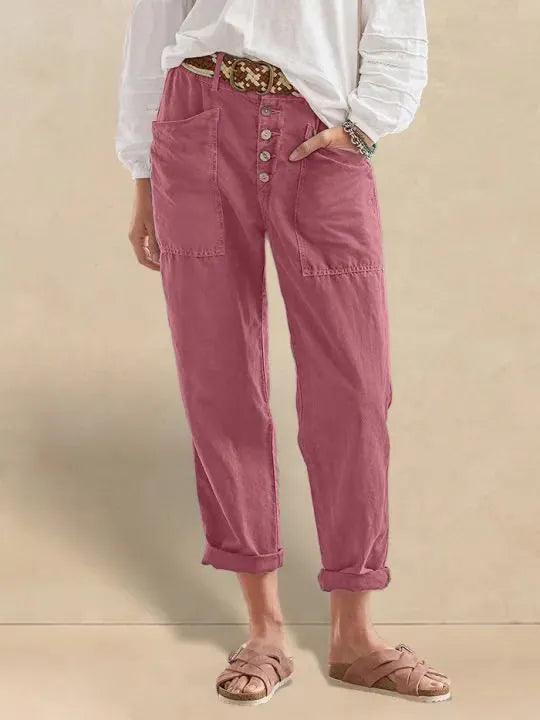 HEIDI Linen Simple Button Fly Trousers
