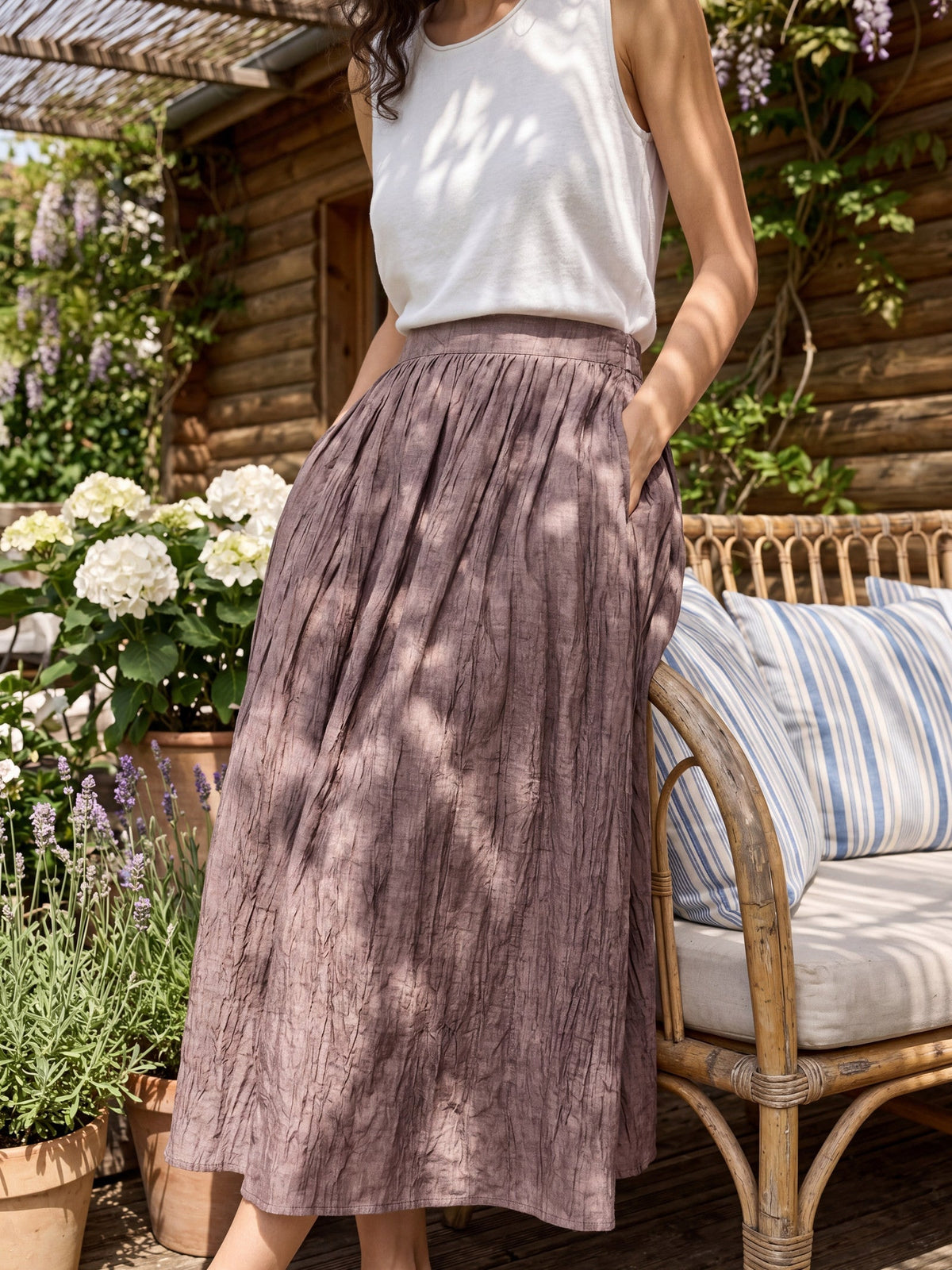 Lyocell Textured Pleated Waist Skirt ROSAMUND by LINTICO for women