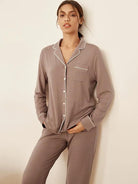 Long Sleeve Bamboo Viscose Pajama Set Adeline - Wood Rosa / Tops / S - LOUNGEWEAR-Bamboo Viscose PJS