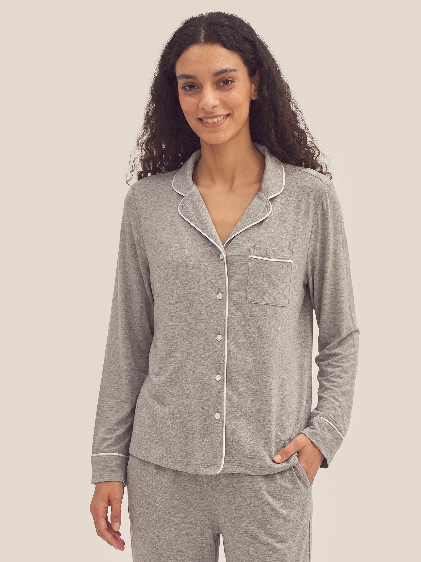 Grey Long-Sleeve Bamboo Viscose Pajama Set ADELINE