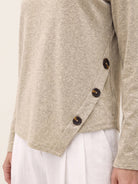 Oat Melange Lyocell Wool Asymmetric Hem Side Button Knit Top CELIA by LINTICO