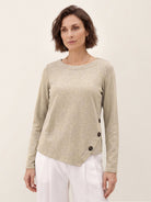 Oat Melange Lyocell Wool Asymmetric Hem Side Button Knit Top CELIA by LINTICO