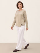 Oat Melange Lyocell Wool Asymmetric Hem Side Button Knit Top CELIA by LINTICO