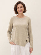 Oat Melange Lyocell Wool Asymmetric Hem Side Button Knit Top CELIA by LINTICO