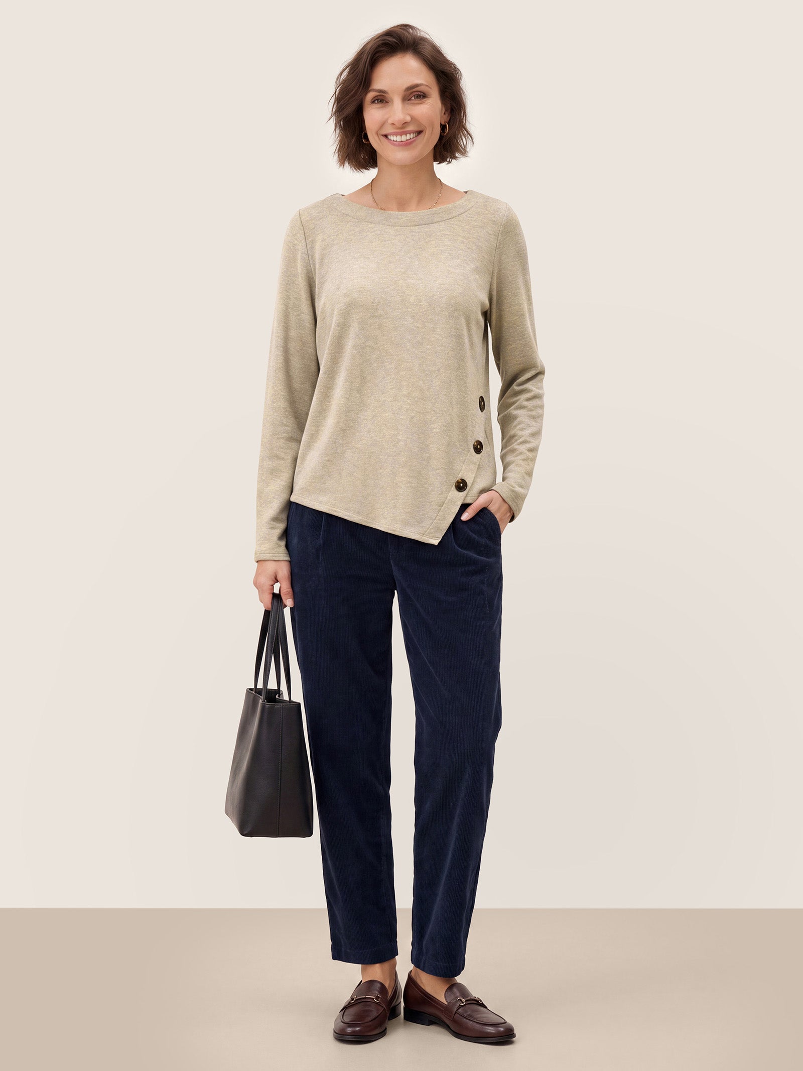 Oat Melange Lyocell Wool Asymmetric Hem Side Button Knit Top CELIA by LINTICO