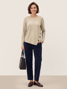 Oat Melange Lyocell Wool Asymmetric Hem Side Button Knit Top CELIA by LINTICO
