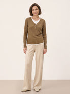 Chestnut Brown Lyocell Wool Layered Look Button Placket Top SABRINE by LINTICO