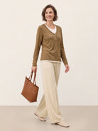 Chestnut Brown Lyocell Wool Layered Look Button Placket Top SABRINE by LINTICO