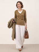 Chestnut Brown Lyocell Wool Layered Look Button Placket Top SABRINE by LINTICO