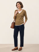 Chestnut Brown Lyocell Wool Layered Look Button Placket Top SABRINE by LINTICO