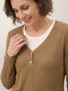 Chestnut Brown Lyocell Wool Layered Look Button Placket Top SABRINE by LINTICO