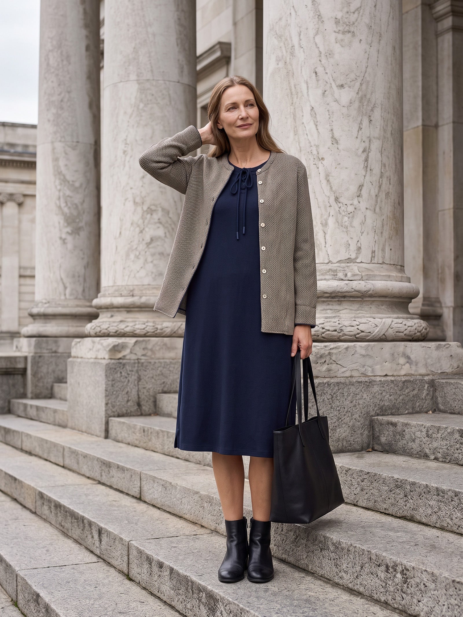 Tie Neck Three Quarter Sleeve Midi Dress SERENELLA