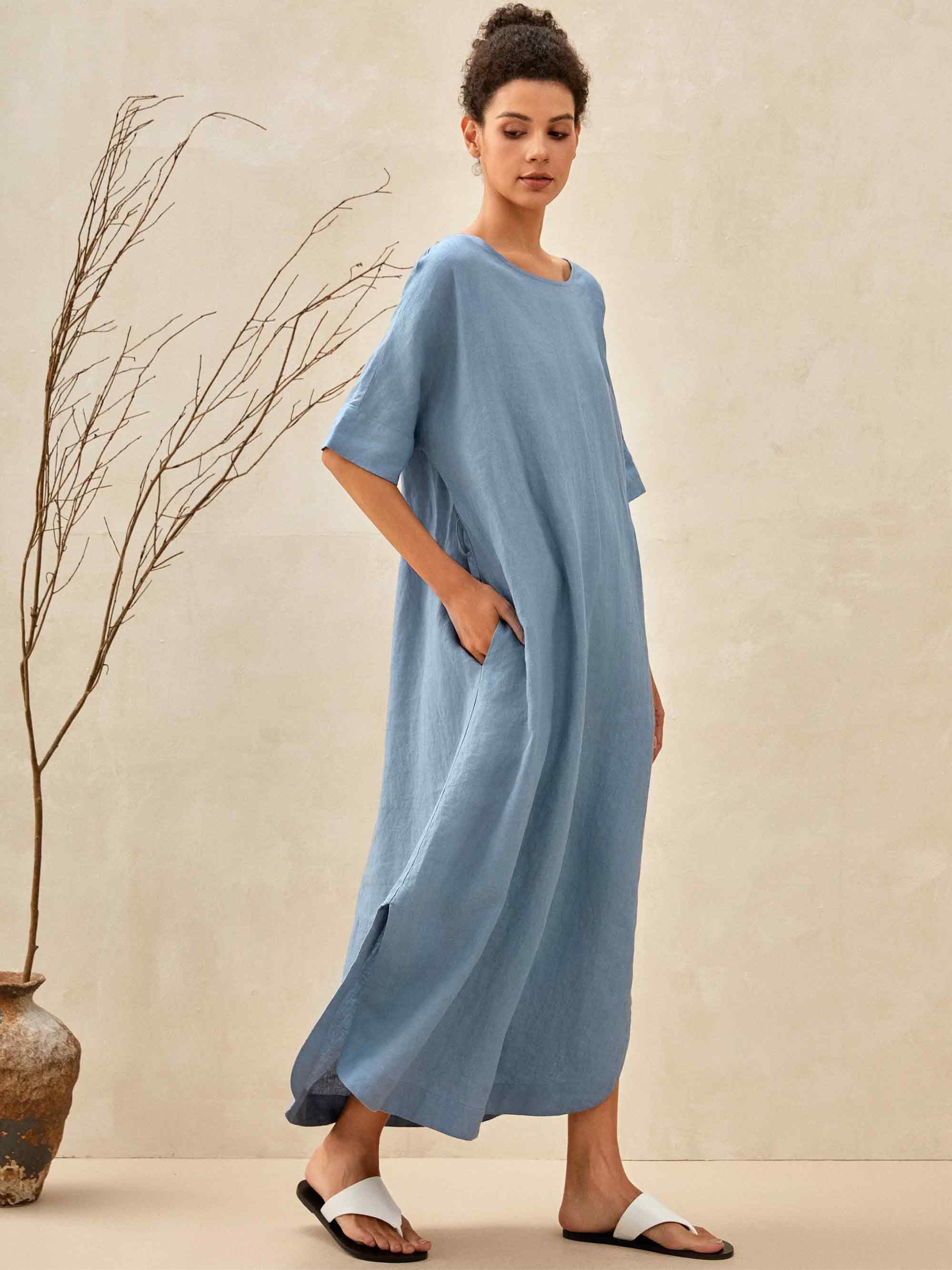 MADDIE powder blue loose fit kimono maxi dress