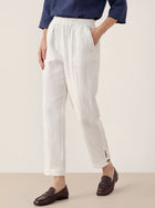 100% Linen Straight-Leg Pants with Elastic Waist