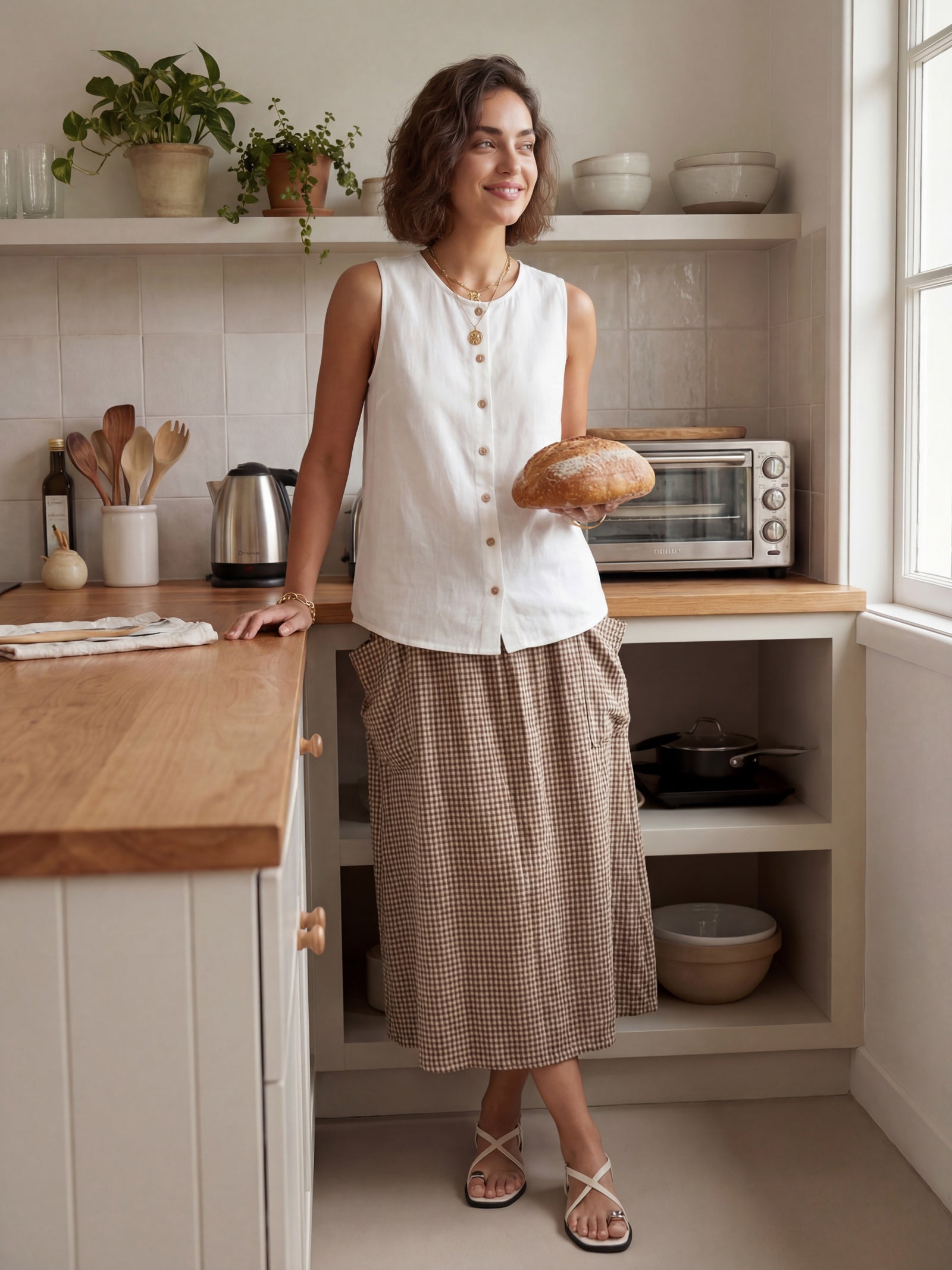 LINTICO women's linen outfit with tank top and skirt