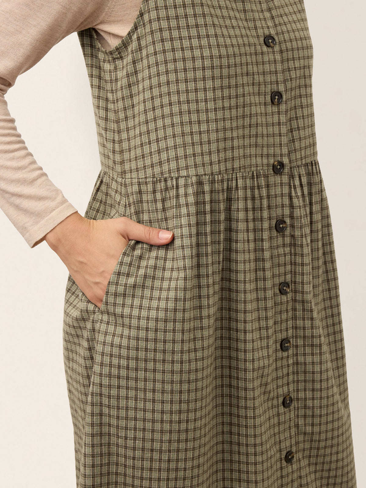 Yarn Dyed Check Gathered Waist Sleeveless Midi Dress CASSARA product image