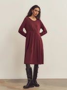 Merino Wool Waist Shirring-Detail Dress