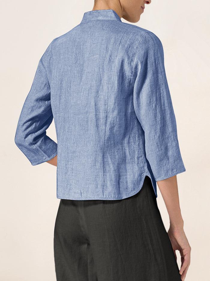 100% Linen Hand Button Fitted Jacket AMELIA - TOPS-Linen Jackets