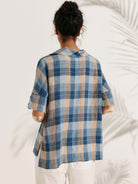 100% Linen V-Neck Short Sleeve Shirt SIERRA - TOPS-Linen Blouses