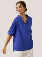 100% Linen V-Neck Short Sleeve Shirt SIERRA by LINTICO for women