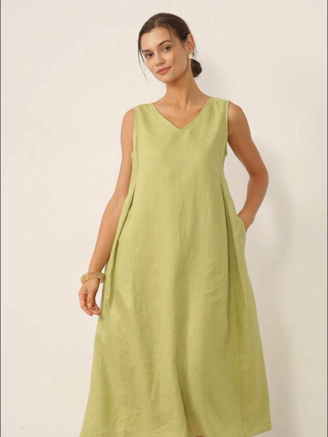 100% Linen Sleeveless A-Line Maxi Dress