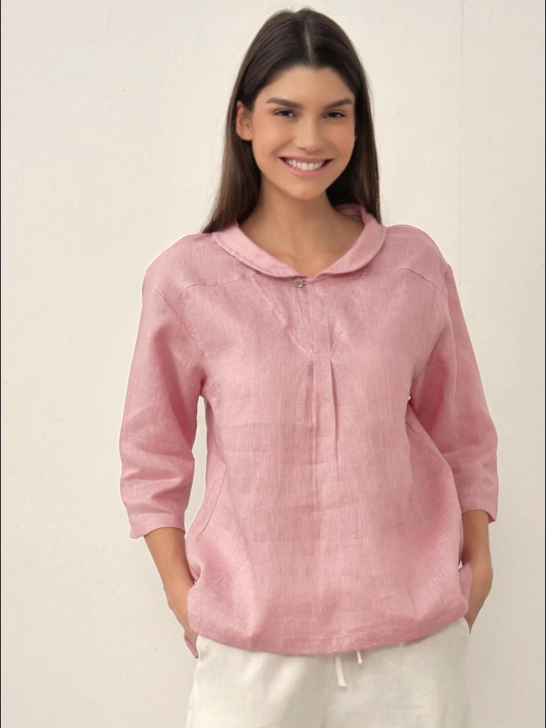 JADE 100% Linen Shawl V-Neck Half Sleeve Top