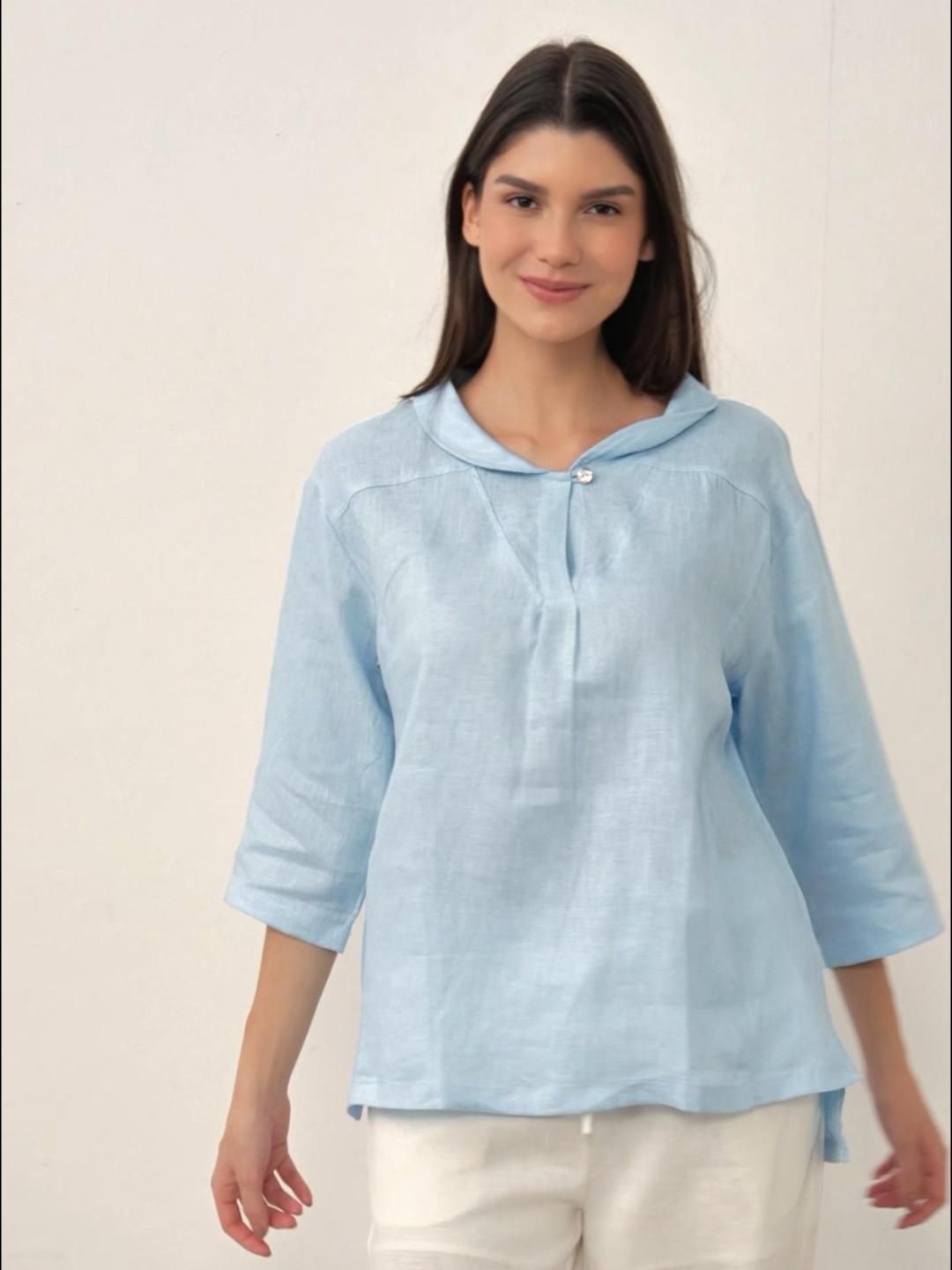 JADE 100% Linen Shawl V-Neck Half Sleeve Top